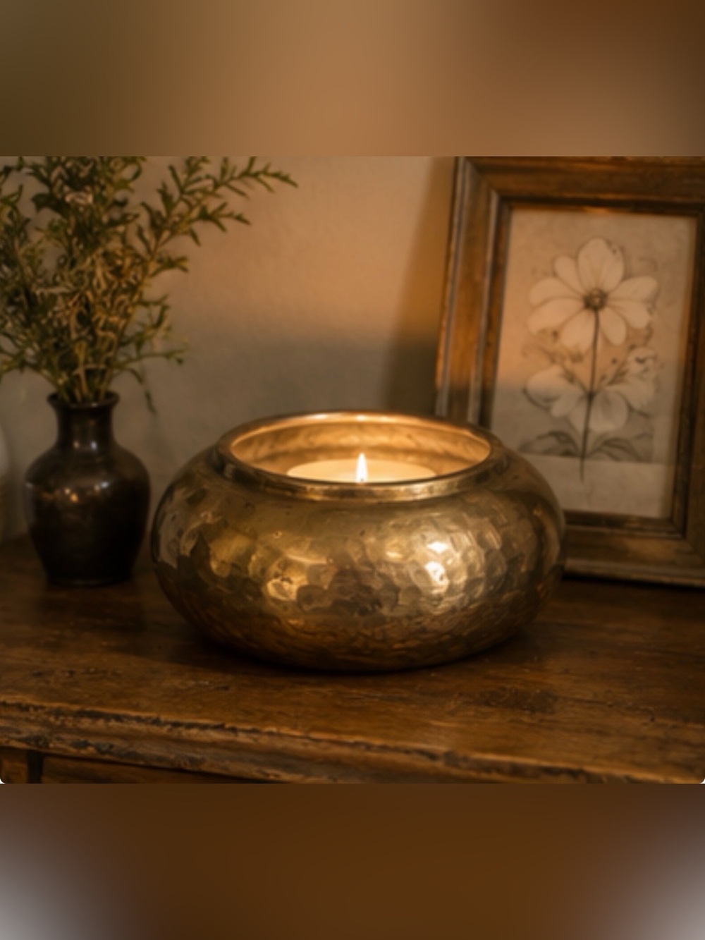 Vintage Hammered Brass Bowl Planter Made in India Boho Patina Decorative Vessel